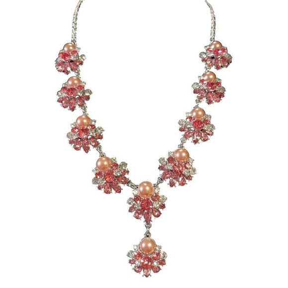 NWT Charter Club Silver-Tone Pink Imitation Pearl and Crystal Collar Necklace - Picture 2 of 6